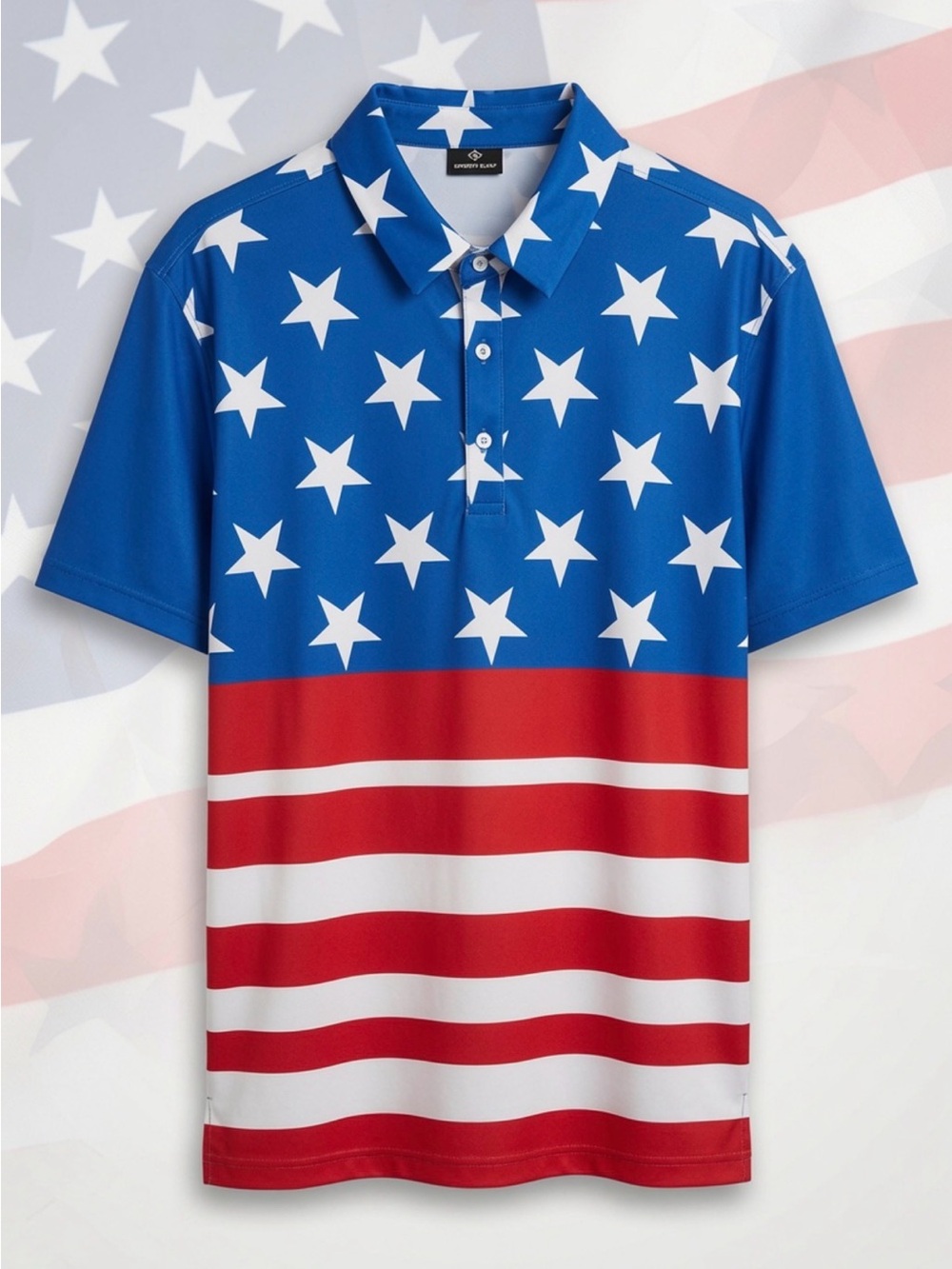 Sporty Buff Men's Polo Shirt 2XL Blue Red White USA Stars Stripes Short Sleeve